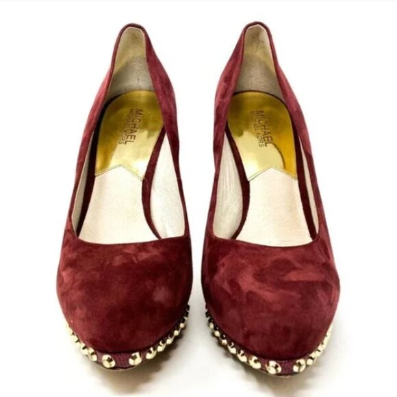MICHAEL Michael Kors Maroon Suede Gold Stud Almond-Toe Pumps - Size 9 - Picture 3 of 8